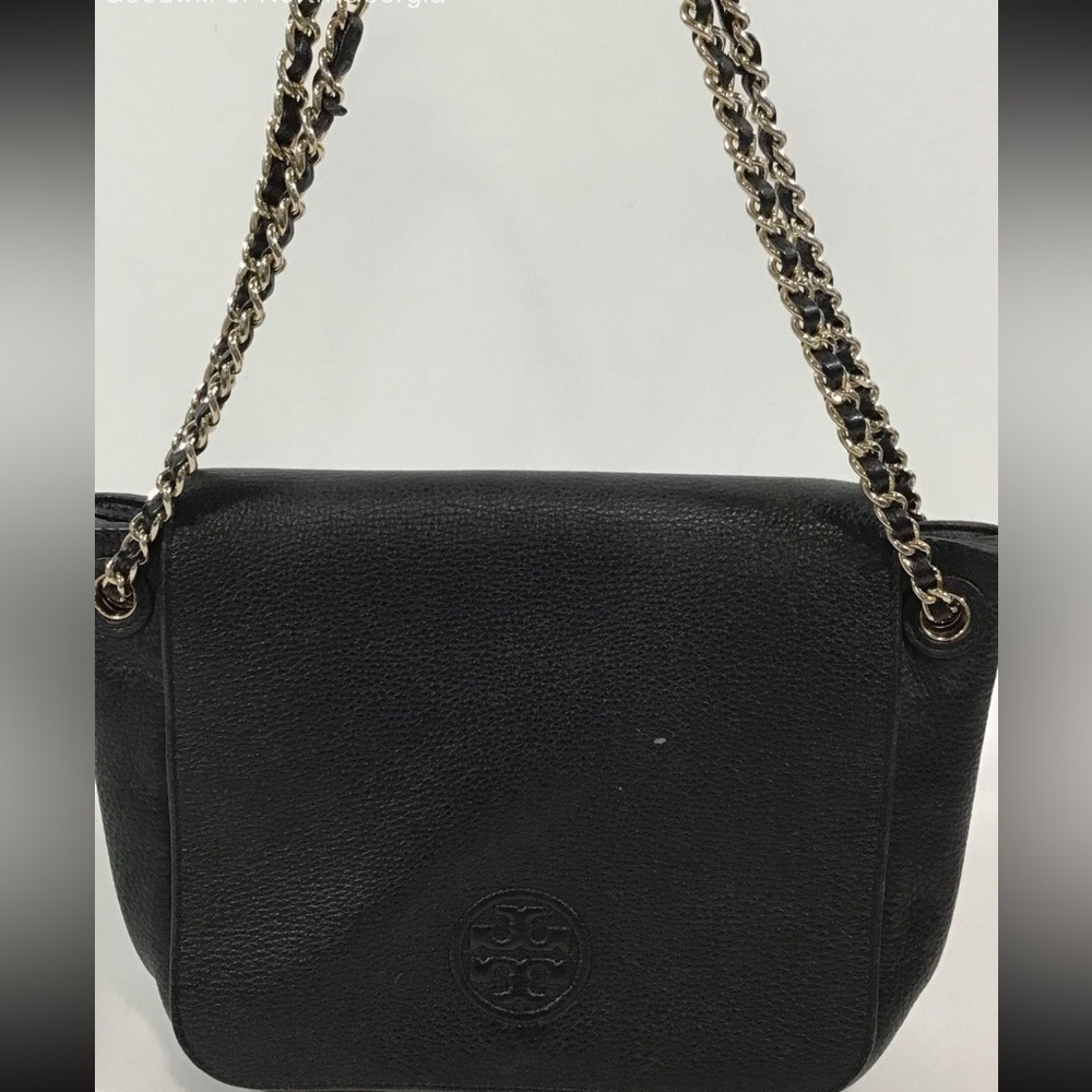 Women’s Tory Burch Black Pebbled Grain Leather Chain Strap Shoulder Bag